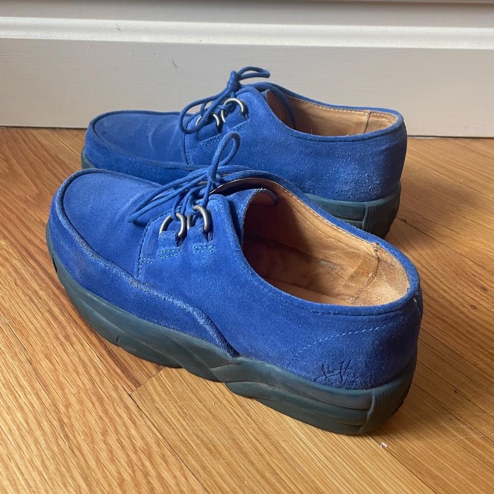 Blue Fluevog Provog lace-up platforms